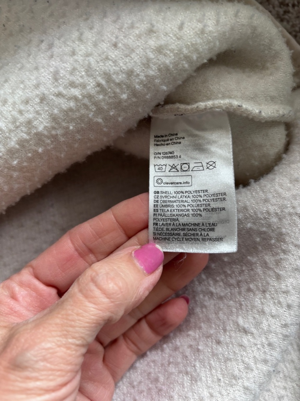 H&M Sherpa Fleece Pullover Jacket Half Snap Ivory with Pink Size M Oversized - Picture 5 of 8